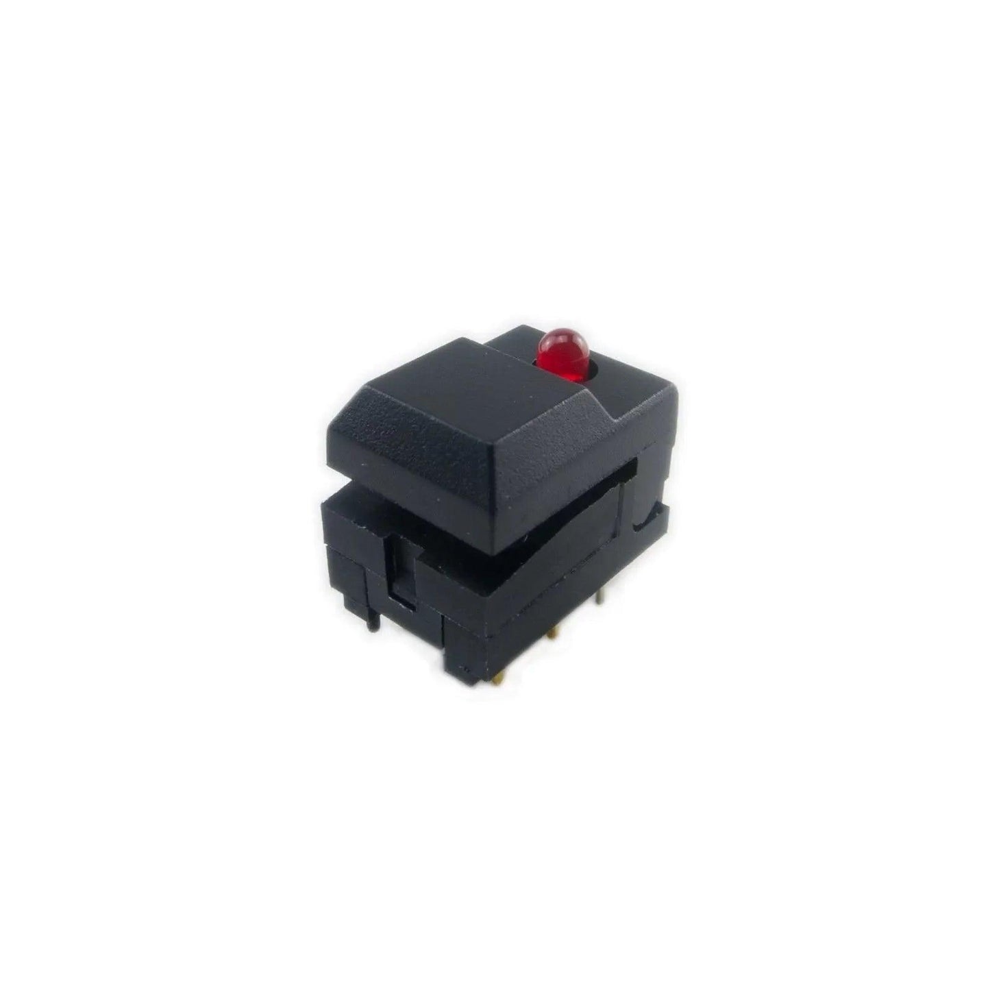 Black Elka Twin 61 panel switch with red LED for synthesizer parts on white background
