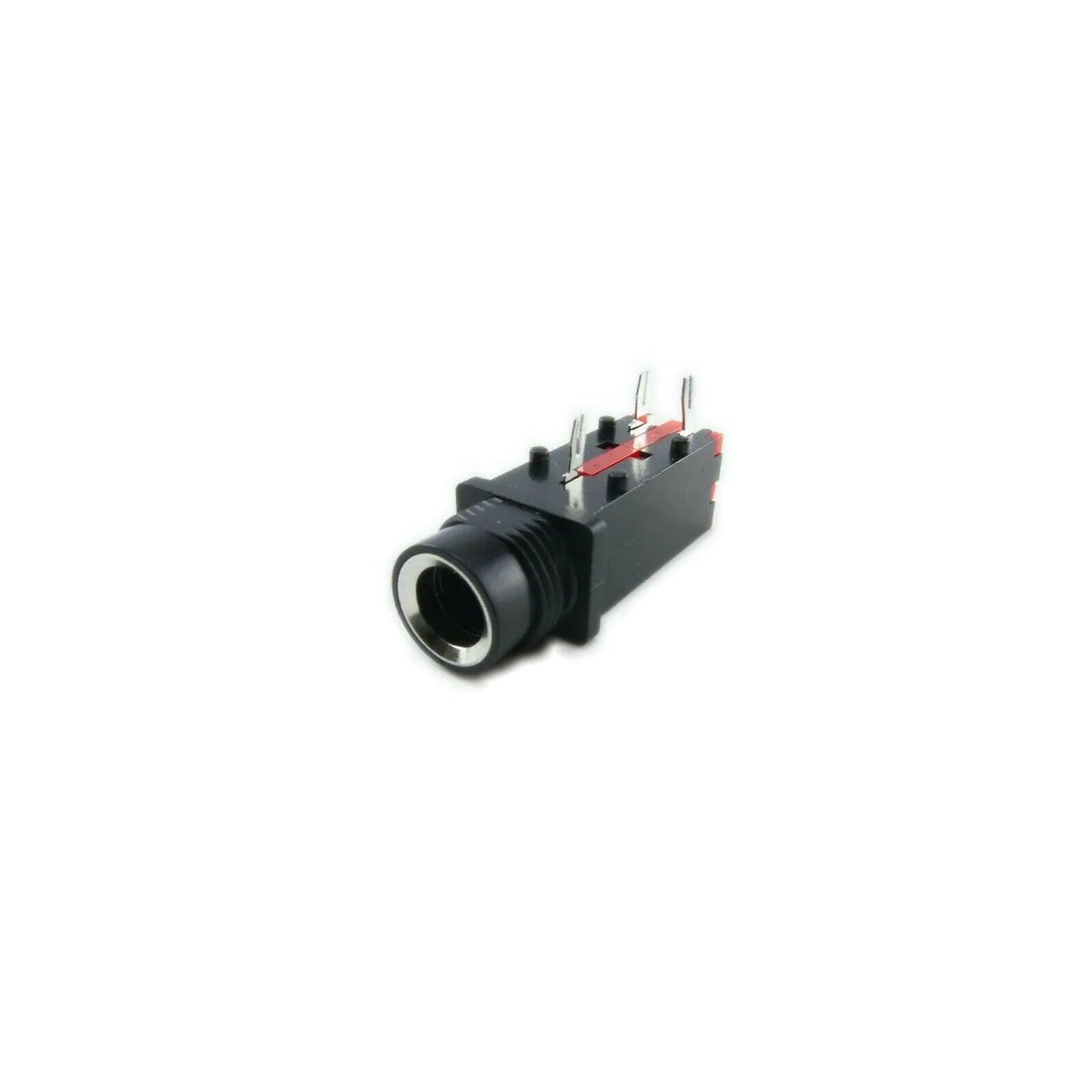 Black 1/4 inch phone jack audio connector with metal pins and plastic housing