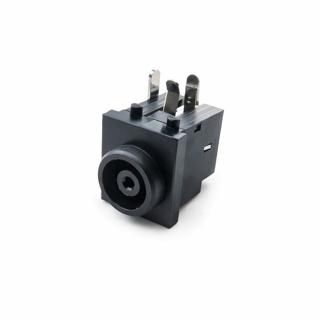 Black Korg KP3 power jack connector for synthesizer parts on white background
