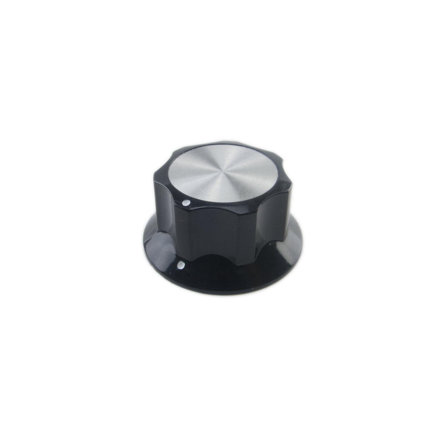 Black rotary knob with silver metal top for Moog Minimoog Model D synthesizer