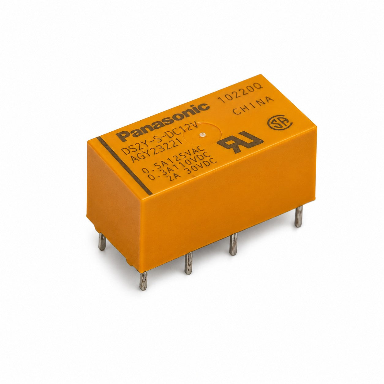 Yellow relay synthesizer part with metal pins for repair from Synthesizer-Parts.com