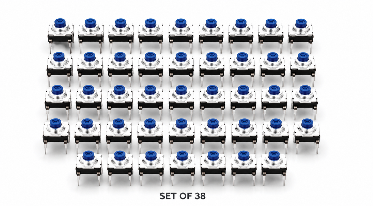 Full set of 38 pushbutton tact switches for Ensoniq EPS‑16, EPS‑16 Plus, and EPS‑M. Ensoniq