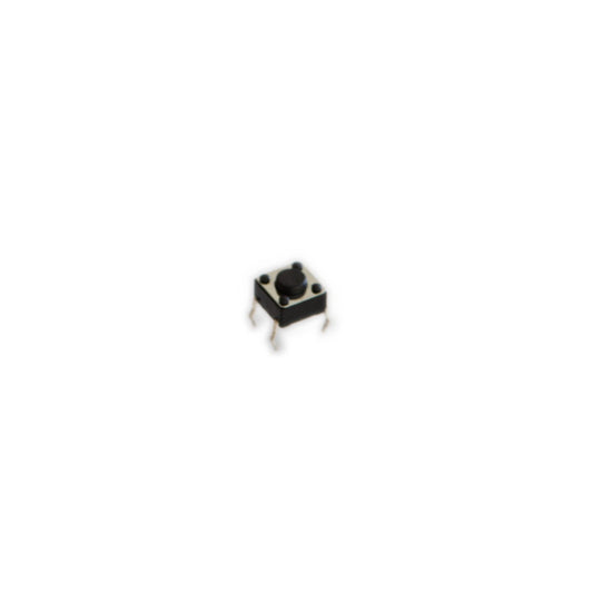 Introducing the Roland - EXR-5 pushbutton tact switch from Roland. This small, black tactile switch features four metal prongs and stands at a 5mm height. Centered on a white background, it appears clean and new, making it ideal for Tact switches applications.