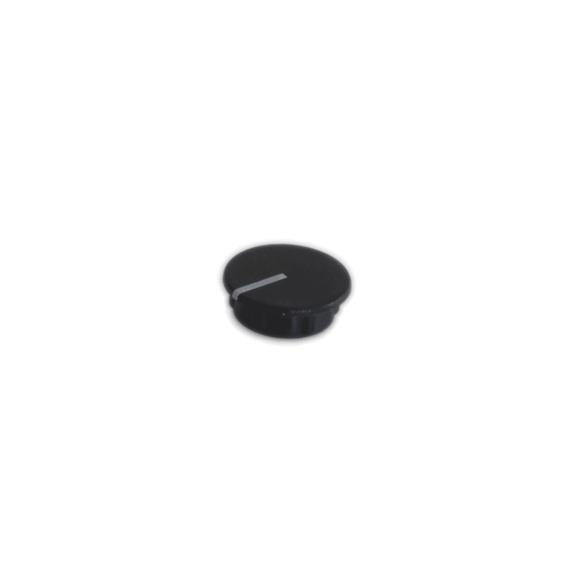 A small, round Ensoniq SQ-R Plus Knob Cap with a white indicator line sits isolated on a white background, its sleek black surface catching the light.