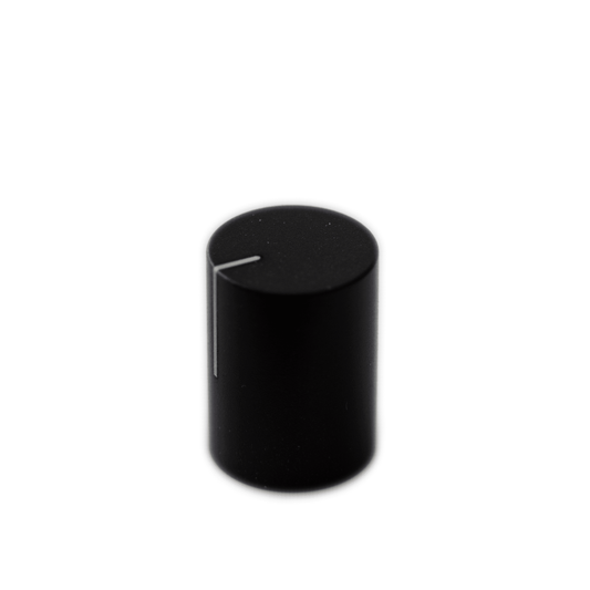 A Waldorf Kyra knob with a small white line on the top left side, typically used for adjusting settings on electronic devices or audio equipment, against a plain white background.