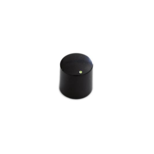 A round, black plastic knob from Waldorf Rocket, featuring a small green indicator dot near the edge, set against a plain white background.