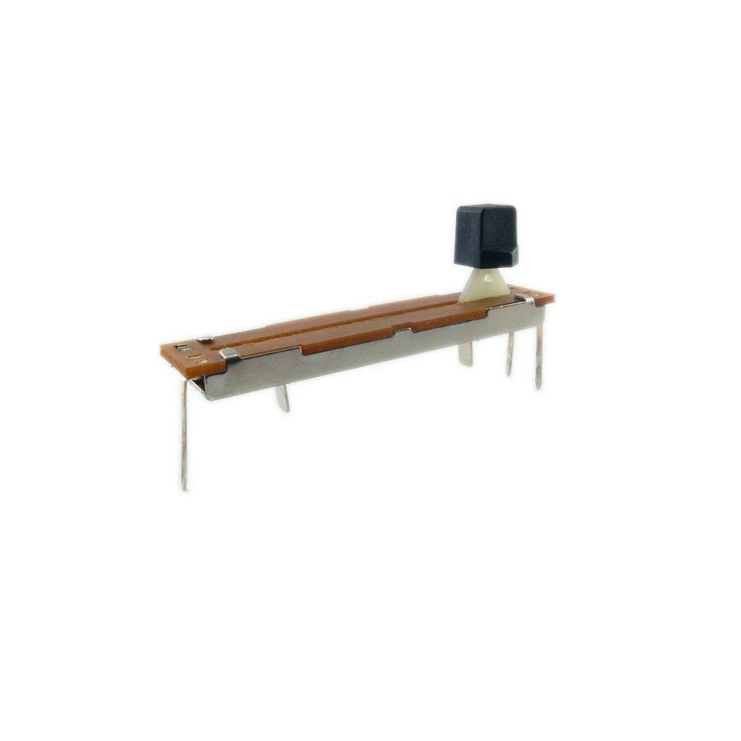 arp 2600 slide potentiometer with black knob and metal mounting legs on white background