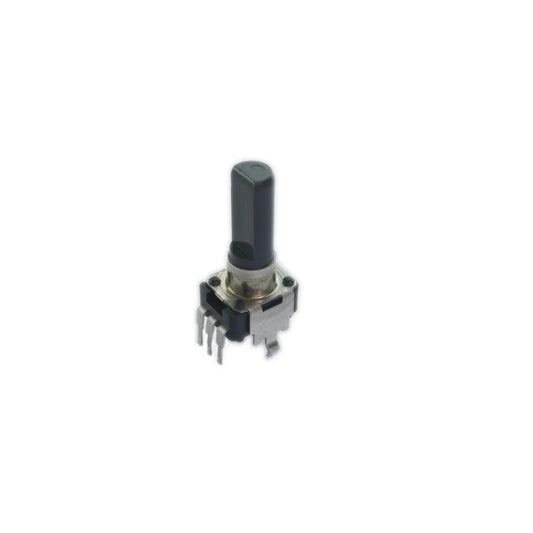 Close-up of black potentiometer knob with metal base and pins for Arturia Minibrute synthesizer part