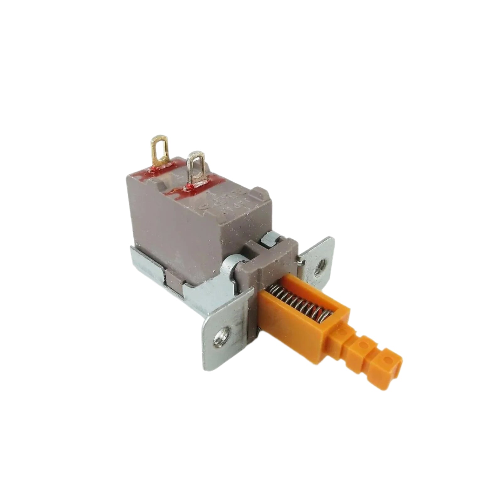Casio PX-200 power switch component with brown and orange plastic parts and metal mounting bracket