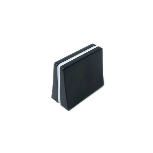 Black rectangular slider knob with white stripe for E-mu Drumulator synthesizer parts on white background