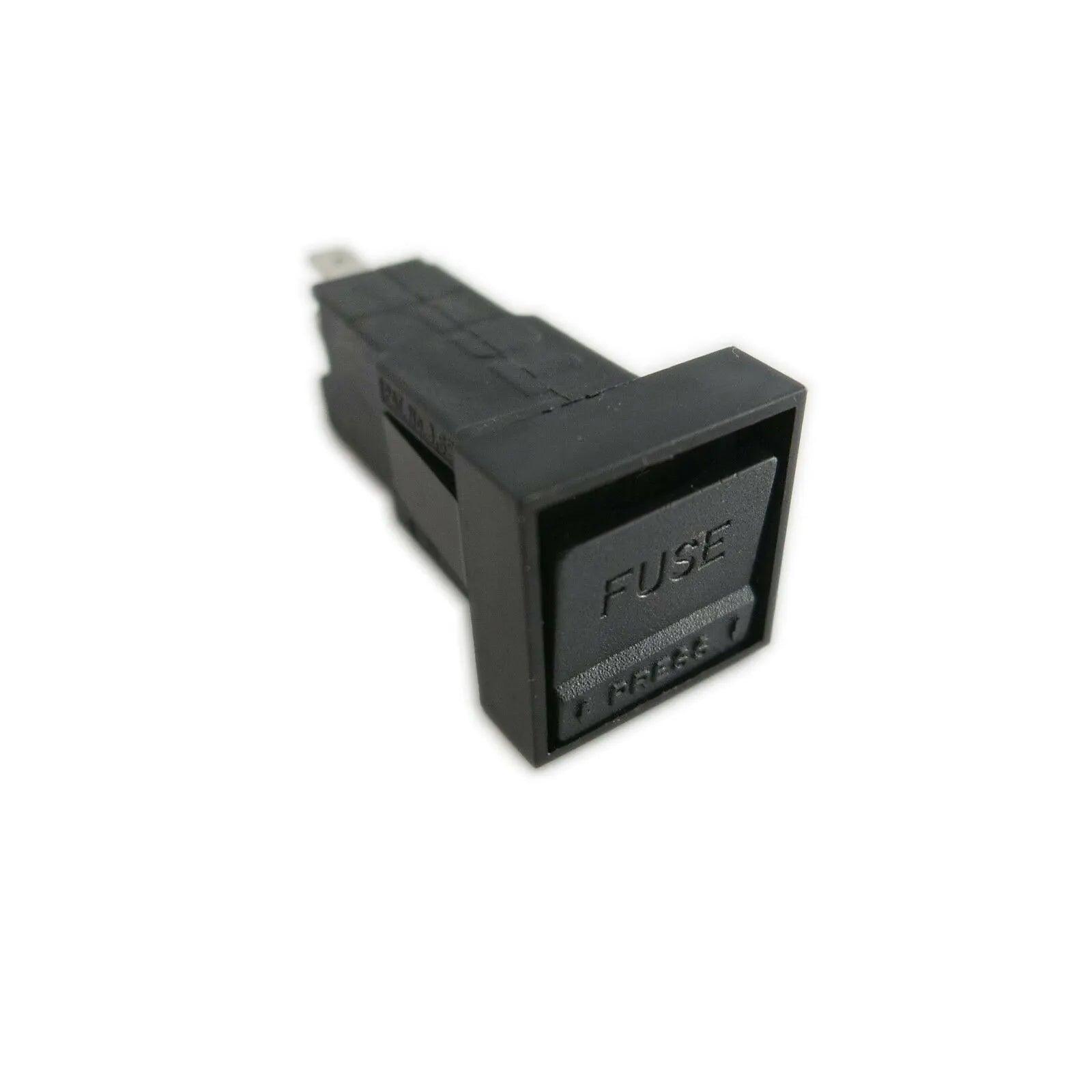 Black fuse holder with square cap labeled FUSE for electronic circuits