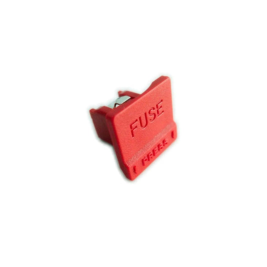 Red fuse holder cap with embossed FUSE text for E-MU Emulator II synthesizer parts