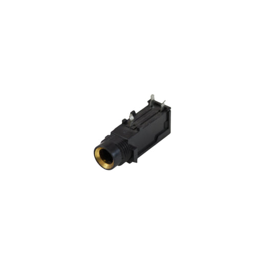 Black and gold audio jack socket connector isolated on white background