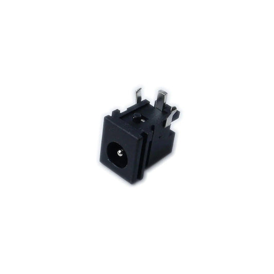 Close-up of black power input jack for Korg MicroKorg synthesizer with metal connectors