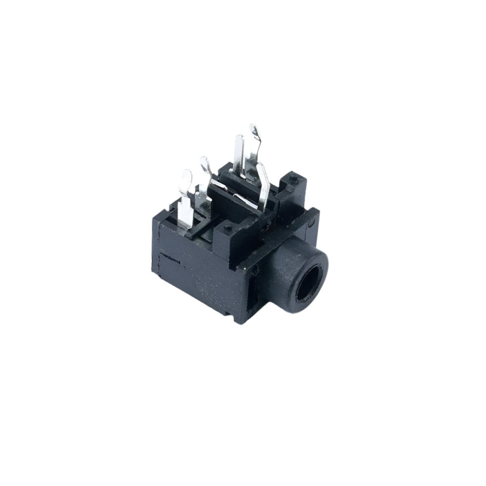 Black Korg PX3 1/8 inch jack connector with silver metal pins for synthesizer parts