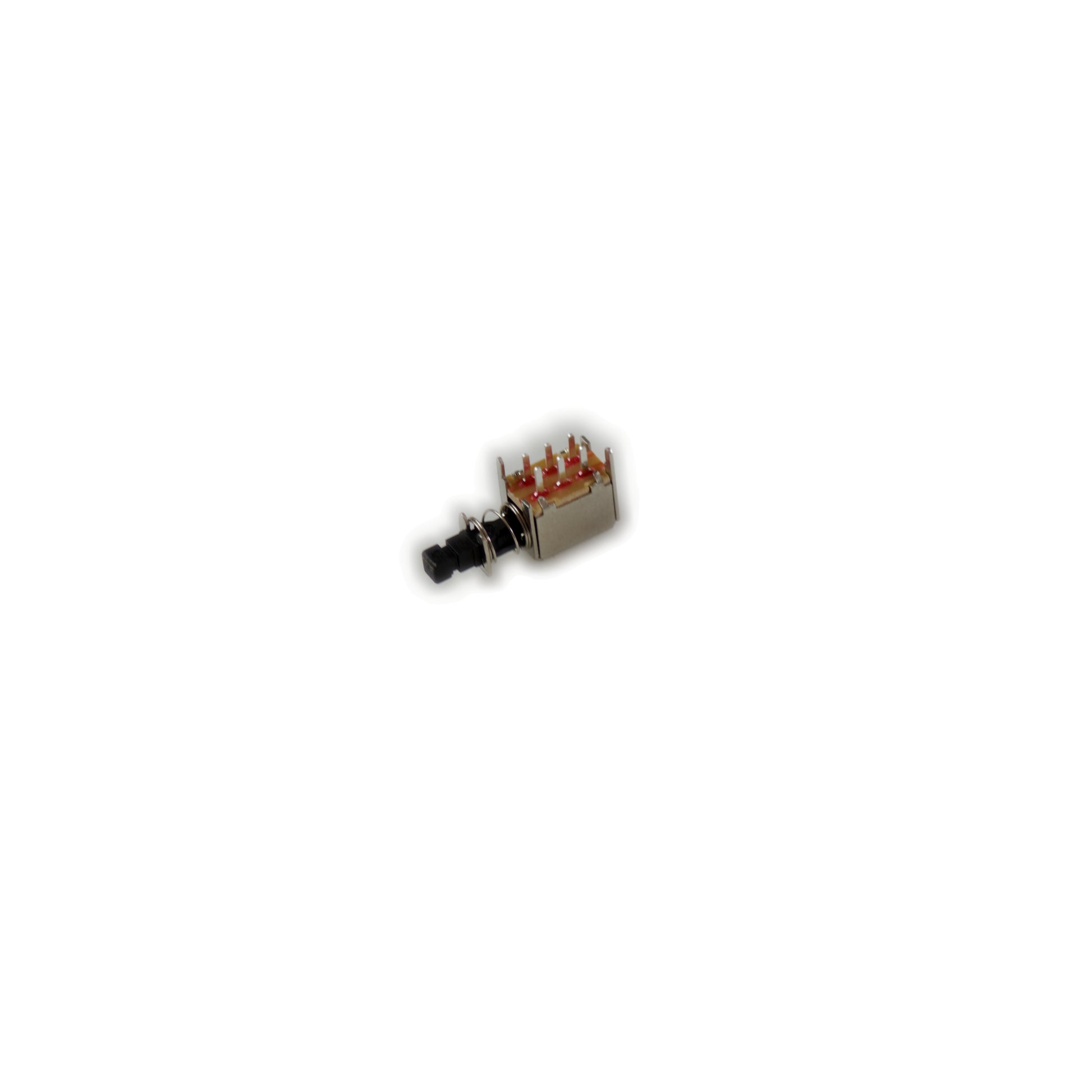 Korg Wavestate power switch component with metal and black plastic parts on white background