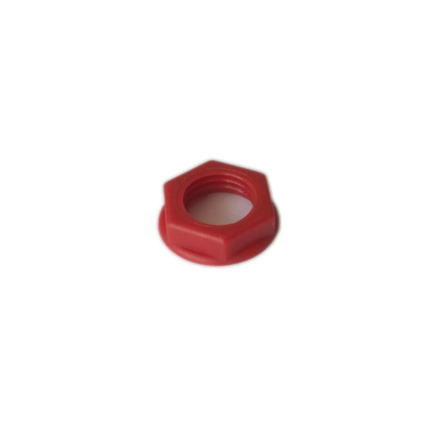 Red hex nut for Moog CP 251 synthesizer part on white background