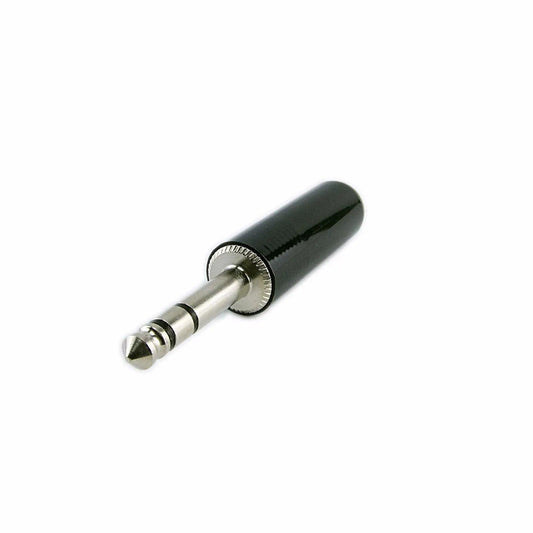 Black and silver 3.5mm TRS audio jack adapter connector on white background