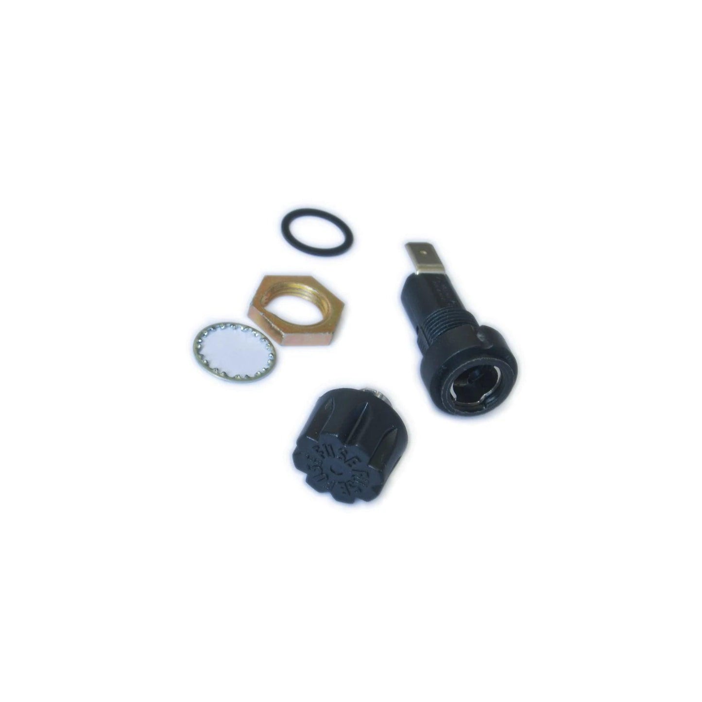 Moog Minimoog Model D replacement fuse kit with fuse holder, nut, washer, and knob