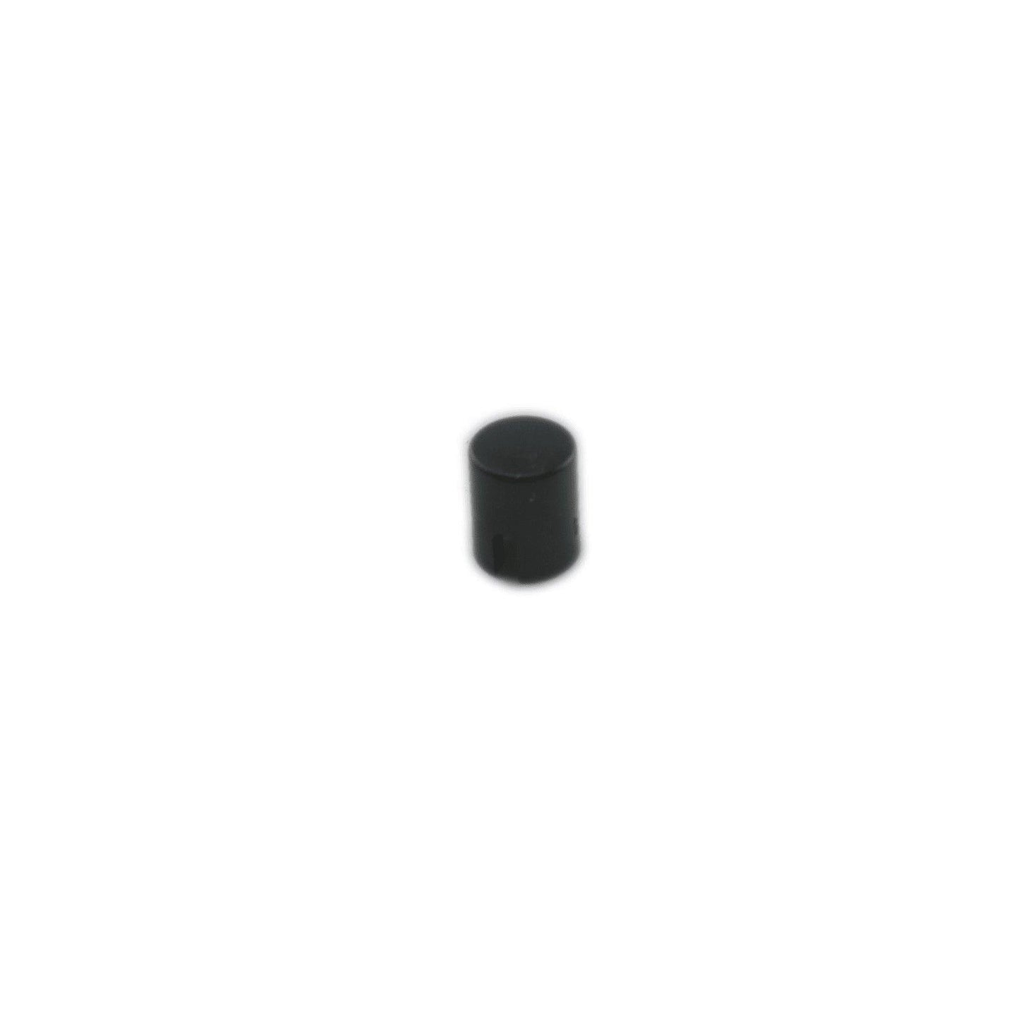 Black cylindrical Moog Werkstatt synthesizer switch knob isolated on white background
