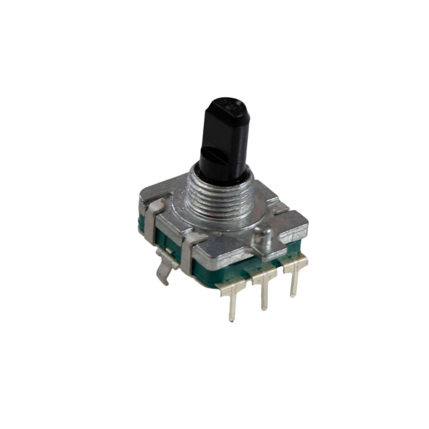 Yamaha YPT-420 rotary encoder part with black shaft and metal housing on white background