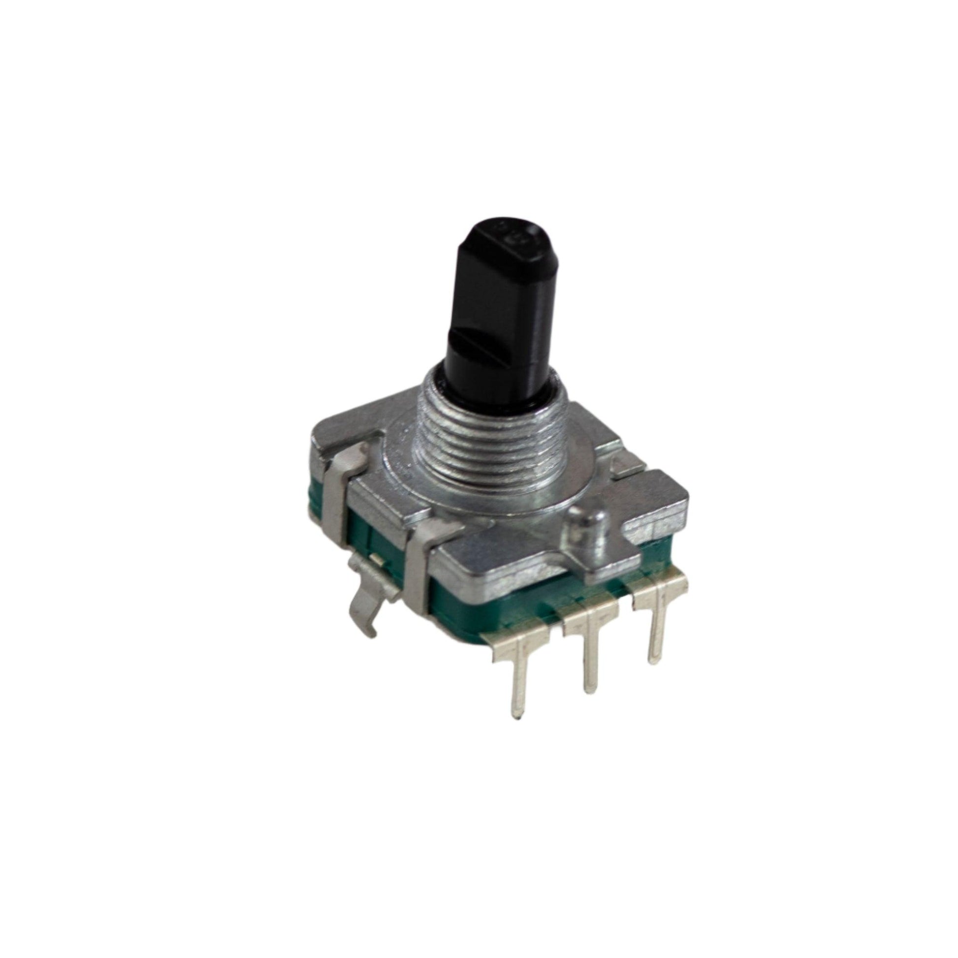 Yamaha YPT-420 rotary encoder part with black shaft and metal housing on white background